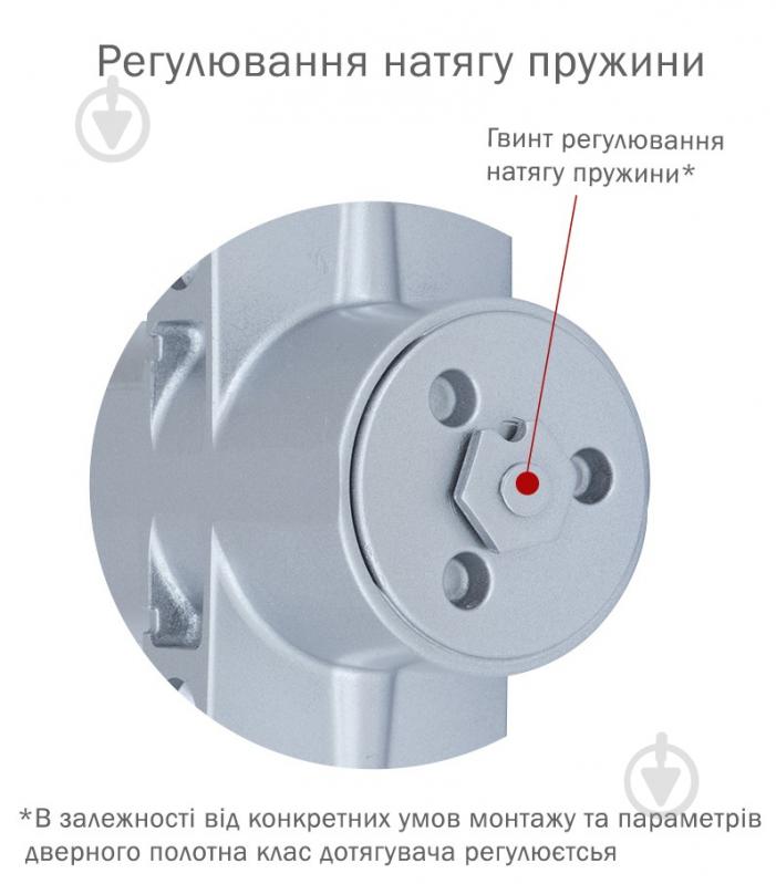 Доводчик дверной RYOBI DS-4550 BC/DA STD_HO с фиксацией, ветровым тормозом, тормозом закрывания серый 200 кг - фото 4