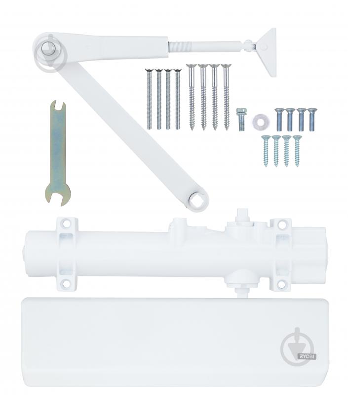 Доводчик дверний RYOBI DS-4550 BC/DA STD_HO з фіксацією, вітровим гальмом, гальмом закривання білий 200 кг - фото 6