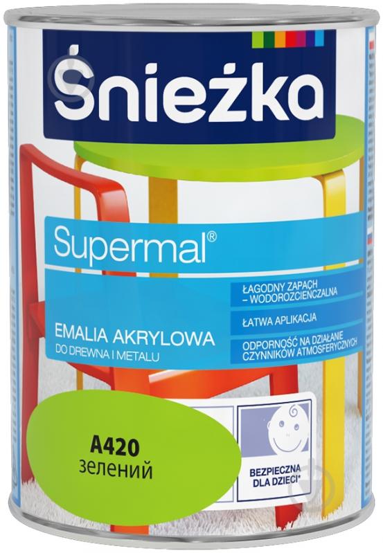 Эмаль Sniezka акриловая водорастворимая Supermal зелений шелковистый глянец 0,8 л - фото 1