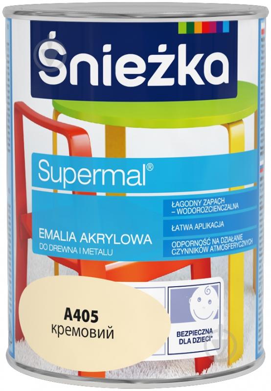 Емаль Sniezka акрилова водорозчинна Supermal кремовий шовковистий глянець 0,8 л - фото 1