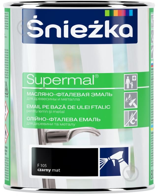 Емаль Sniezka олійно-фталева Supermal чорний мат 0,8 л - фото 1