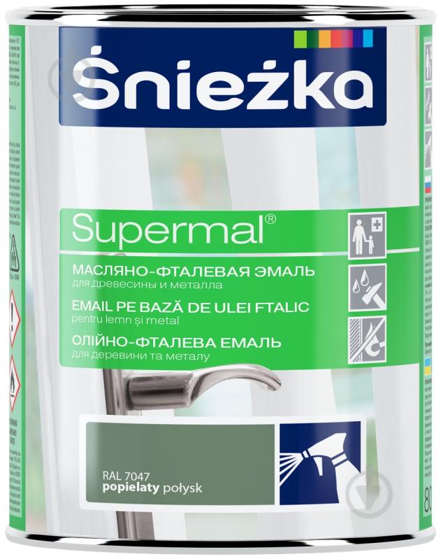 Емаль Sniezka олійно-фталева Supermal RAL 7023 попелястий глянець 0,8 л - фото 1