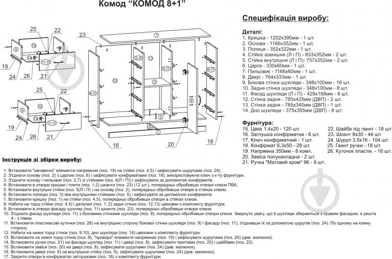 Комод Компаніт 8+1 вільха - фото 3
