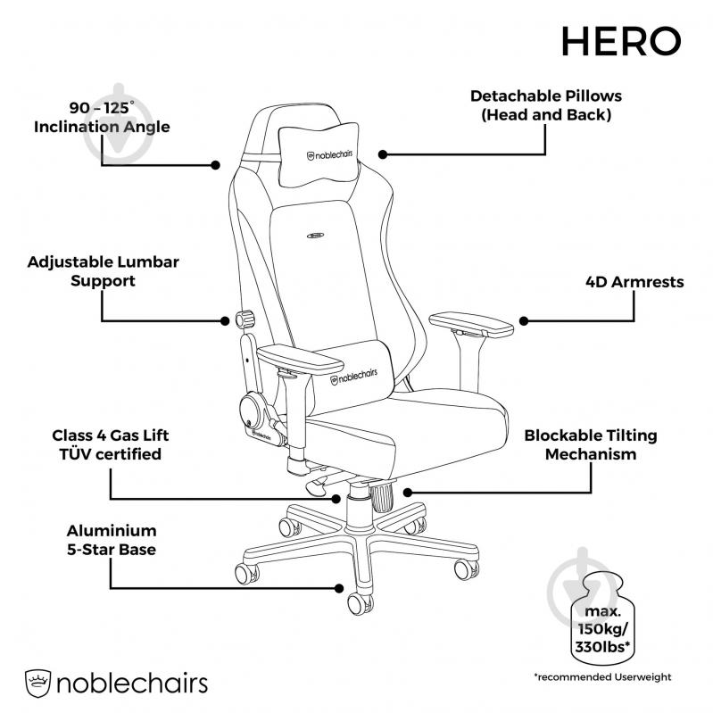 Крісло ігрове Noblechairs HERO чорно-червоний - фото 6