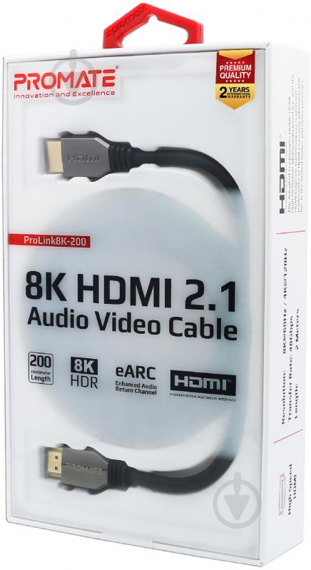 Кабель Promate ProLink8K-200 HDMI 2.1 UltraHD-8K HDR eARC 2 м черный (prolink8K-200.black) - фото 8 Кабель Promate ProLink8K-200 HDMI 2.1 UltraHD-8K HDR eARC 2 м черный (prolink8K-200.black) - фото 8