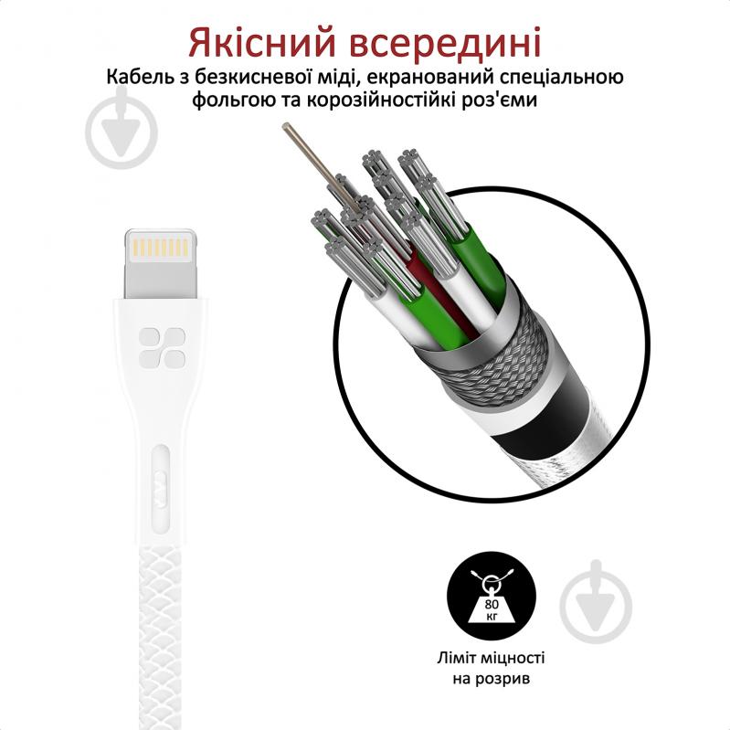 Кабель Promate PowerBeam-I USB-Lightning 2А 1,2 м білий (powerbeam-i.white) - фото 3