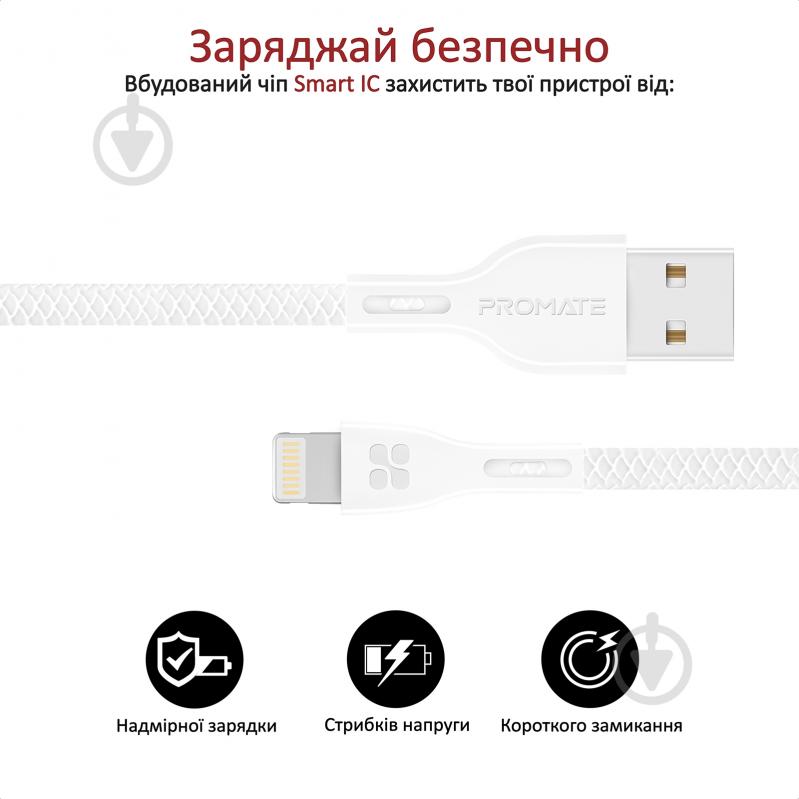 Кабель Promate PowerBeam-I USB-Lightning 2А 1,2 м білий (powerbeam-i.white) - фото 5