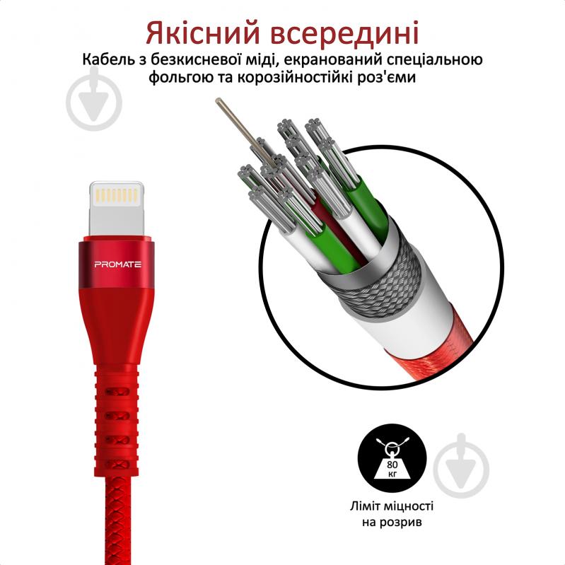 Кабель Promate Vigoray-I USB-Lightning 2А 1,2 м червоний (vigoray-i.red) - фото 3