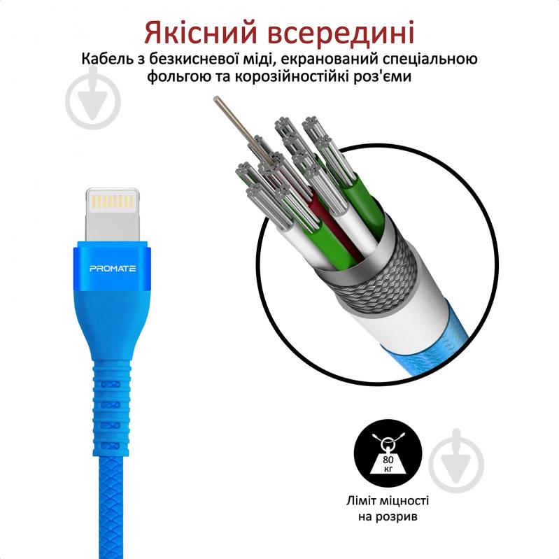 Кабель Promate Vigoray-I USB-Lightning 2А 1,2 м синий (vigoray-i.blue) - фото 3