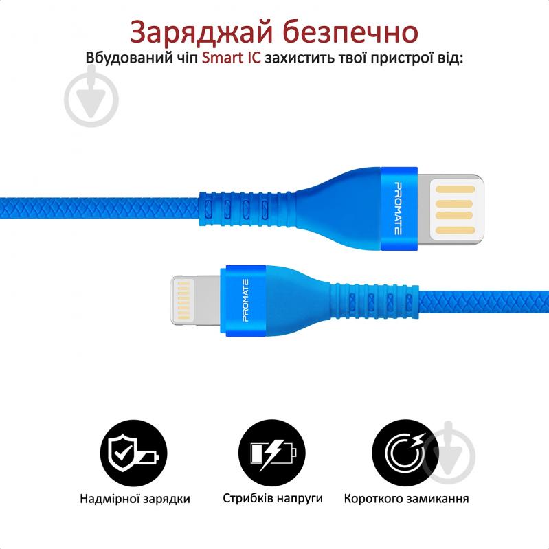 Кабель Promate Vigoray-I USB-Lightning 2А 1,2 м синий (vigoray-i.blue) - фото 5