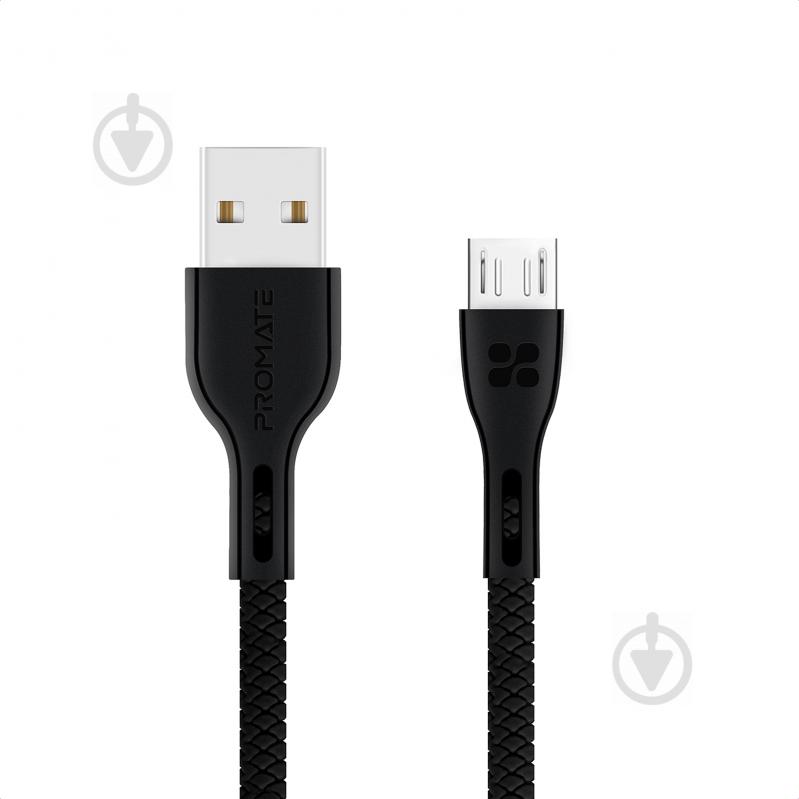 Кабель Promate PowerBeam-M USB-microUSB 2А 1,2 м черный (powerbeam-m.black) - фото 1