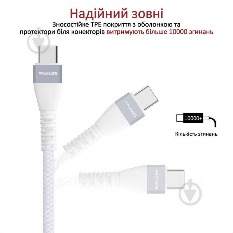 Кабель Promate Vigoray-C USB - USB Type-C 1,2 м белый (vigoray-c.white) - фото 4