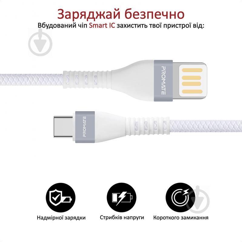 Кабель Promate Vigoray-C USB - USB Type-C 1,2 м белый (vigoray-c.white) - фото 5