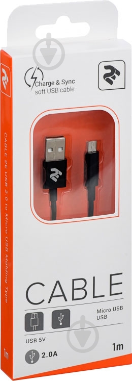 Кабель 2E USB – microUSB 1 м черный (2E-CCMAB-BL) - фото 3