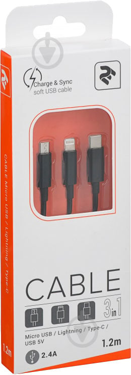 Кабель 2E USB Type-C + microUSB + Apple Lightning – USB 1 м черный (2E-CCMTLAB-BL) 3in1 Data/Charge - фото 3