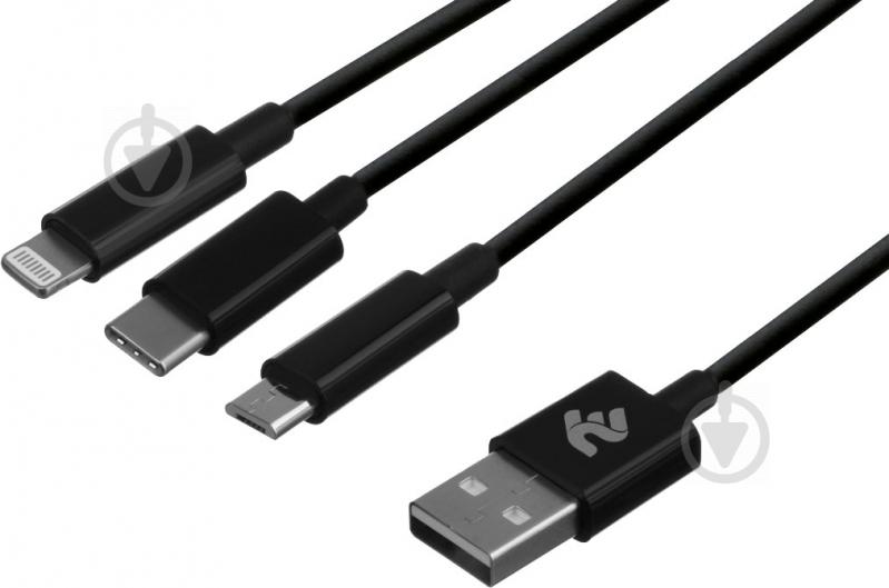 Кабель 2E USB Type-C + microUSB + Apple Lightning – USB 1 м черный (2E-CCMTLAB-BL) 3in1 Data/Charge - фото 2