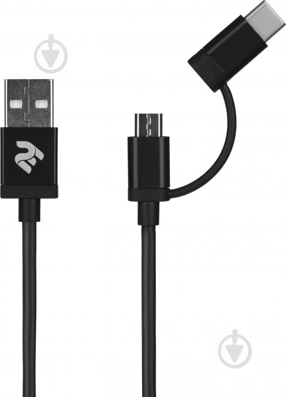 Кабель 2E USB – microUSB + USB Type C 1 м черный (2E-CCMTAB-BL) 2 in 1 - фото 1