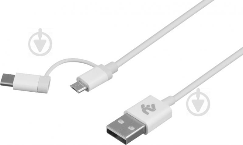 Кабель 2E USB – microUSB + USB Type C 1 м білий (2E-CCMTAB-WT) 2 in 1 - фото 2