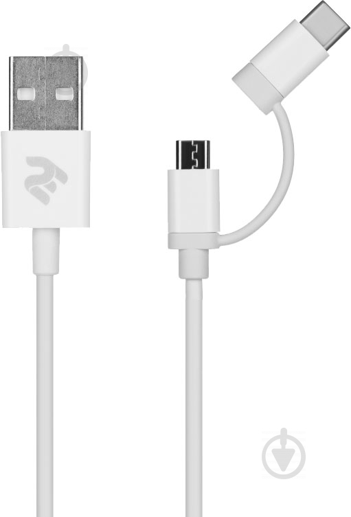 Кабель 2E USB – microUSB + USB Type C 1 м білий (2E-CCMTAB-WT) 2 in 1 - фото 1