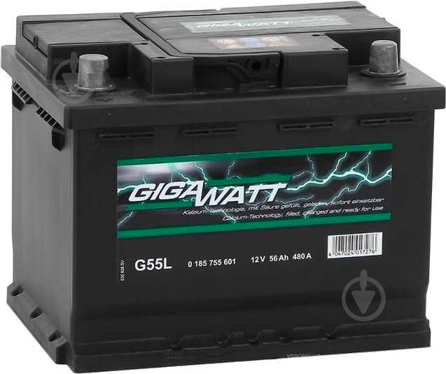 Аккумулятор автомобильный GIGAWATT EFB 56Ah 480A 12V «+» слева (0185755601) - фото 1