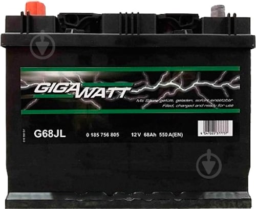 Аккумулятор автомобильный GIGAWATT 68Ah 550A 12V «+» слева (185756805) - фото 1