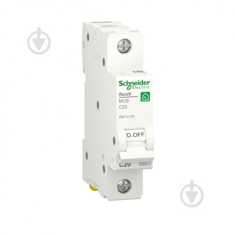 Автоматичний вимикач Schneider Electric 20 A 1P крива С 6кА Resi9 R9F12120 - фото 1