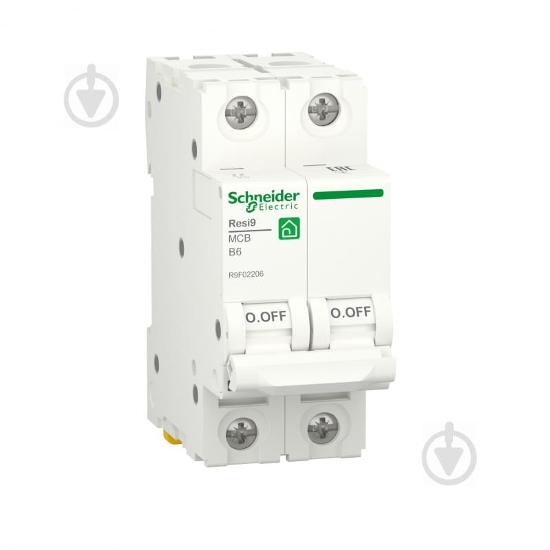 Автоматический выключатель Schneider Electric 6 A 2P кривая В 6кА Resi9 R9F02206 - фото 1