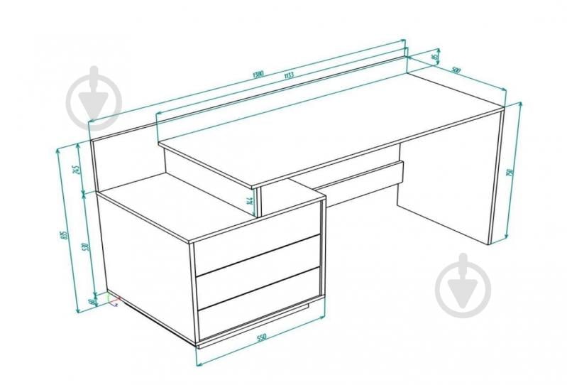 УЦІНКА! Стіл письмовий DC 1380x516x835 дуб крафт білий/графітовий (УЦ №2872) - фото 6 УЦІНКА! Стіл письмовий DC 1380x516x835 дуб крафт білий/графітовий (УЦ №2872) - фото 6