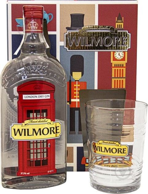 Набір подарунковий Wilmore джин London Dry Gin 37.5% + склянка у коробці 0,7 л - фото 1