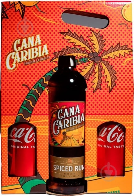 Напій ромовий Cana Caribia Spiced Gold Rum 35% + кока кола 2 шт 0,7 л - фото 1