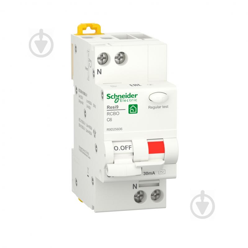 Диференційний автомат Schneider Electric Resi9 6 А 30 мА 1P + N 6кA С тип АС R9D25606 - фото 1