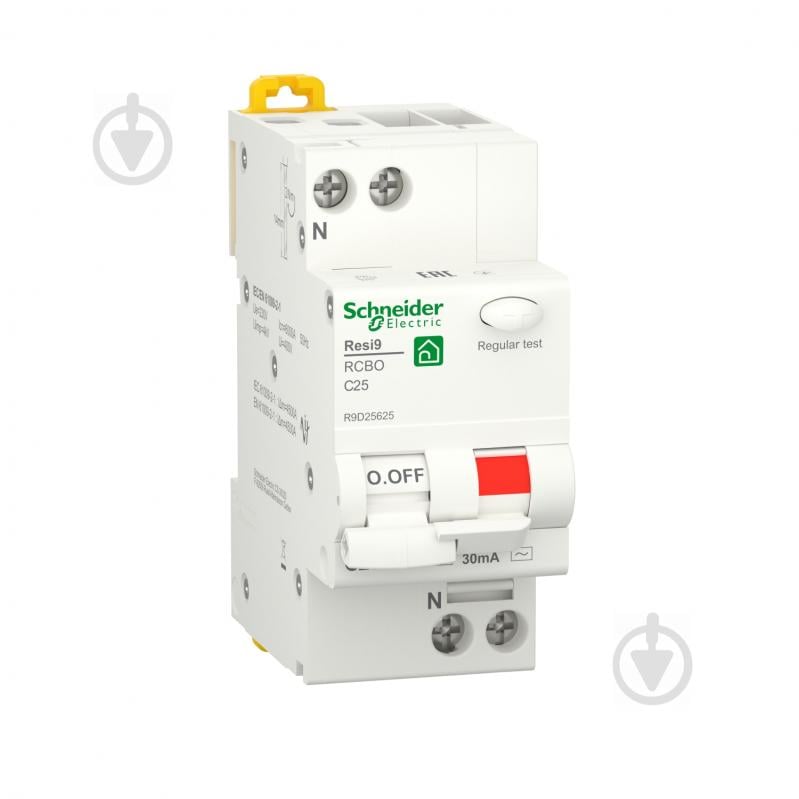 Дифференциальный автомат Schneider Electric Resi9 25 А 30 мА 1P + N 6кA С тип АС R9D25625 - фото 1