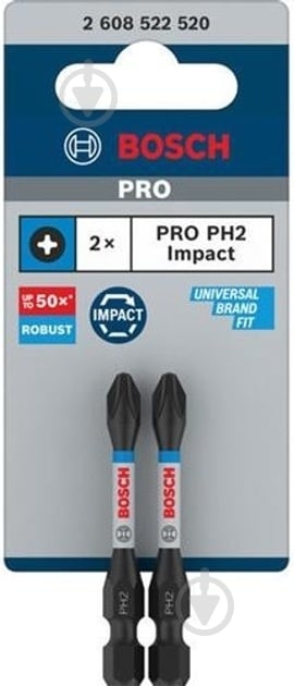 Бита Bosch PRO Impact PH2 55 мм 2 шт. 2608522520 - фото 2 Бита Bosch PRO Impact PH2 55 мм 2 шт. 2608522520 - фото 2