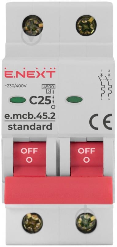 Автоматический выключатель E.NEXT e.mcb.stand.45.2.C25, 2р, С 25 А, 4.5 кА s002019 - фото 2