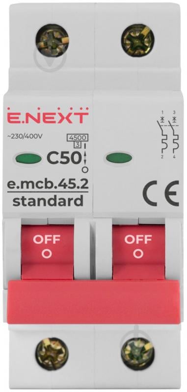 Автоматичний вимикач E.NEXT e.mcb.stand.45.2.C50, 2р, С 50 А, 4.5 кА s002022 - фото 2