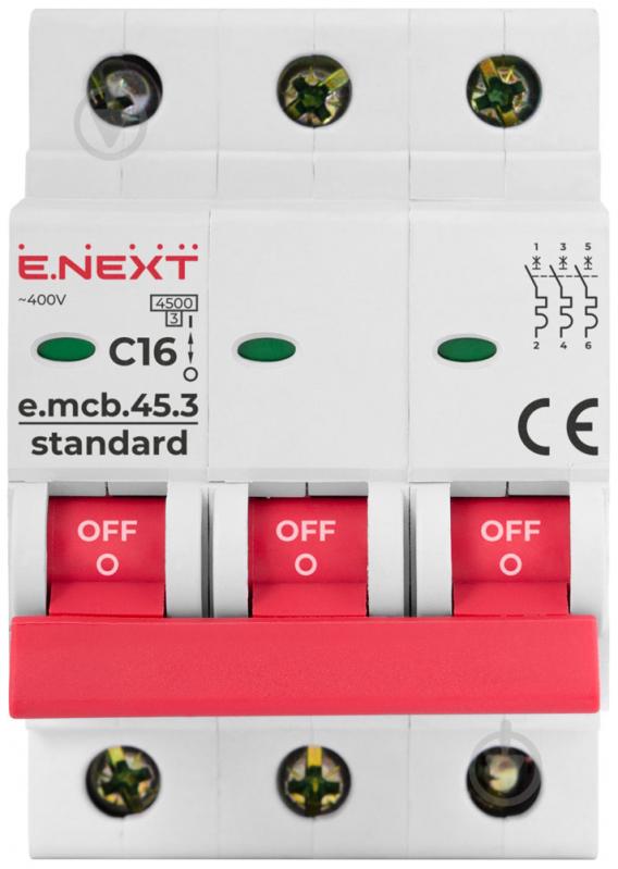 Автоматический выключатель E.NEXT e.mcb.stand.45.3.C16, 3р, С16А, 4.5 кА s002031 - фото 2