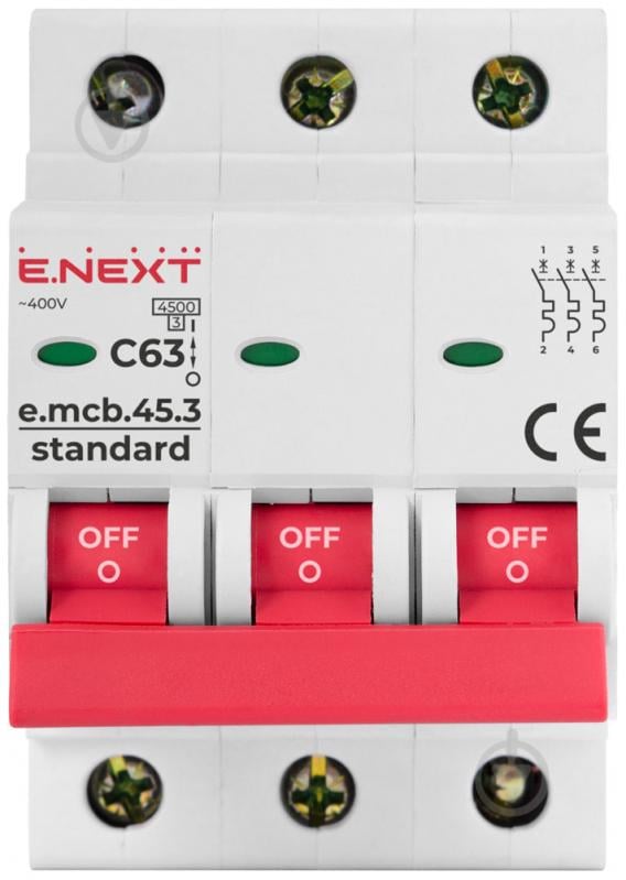 Автоматичний вимикач E.NEXT e.mcb.stand.45.3.C63, 3р, С63А, 3 кА s002037 - фото 2