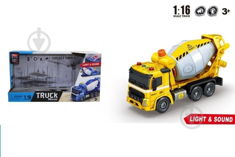 Игрушка SHANTOU YISHENG Автомобиль-бетоновоз инерционный со светом и звуком 1:16 A1110-2 - фото 2 Игрушка SHANTOU YISHENG Автомобиль-бетоновоз инерционный со светом и звуком 1:16 A1110-2 - фото 2