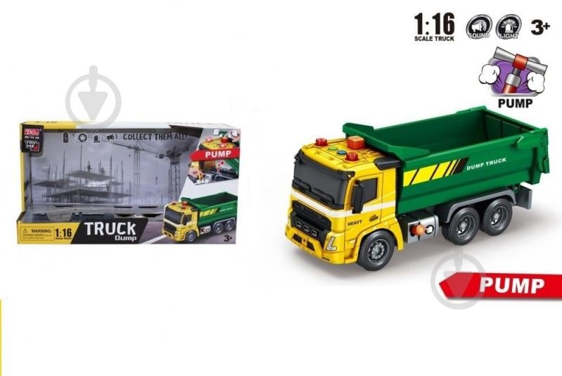 Игрушка SHANTOU YISHENG Автомобиль-самосвал инерционный со светом и звуком 1:16 A1110-1 - фото 2 Игрушка SHANTOU YISHENG Автомобиль-самосвал инерционный со светом и звуком 1:16 A1110-1 - фото 2