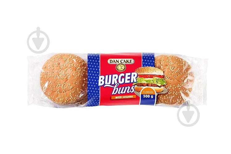 Булочка Dan Cake з кунжутом гамбургерна Burger Buns 300 г - фото 1