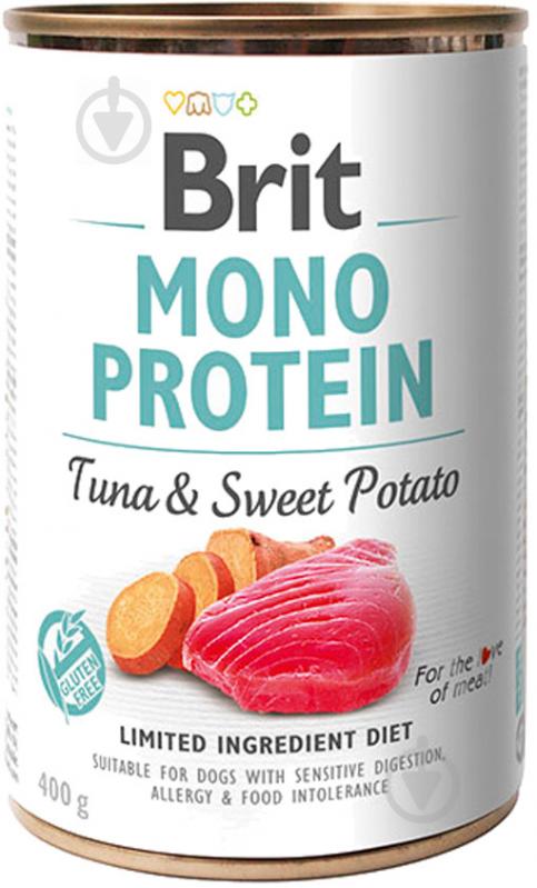 Консерва для усіх порід Brit Care Mono Protein з тунцем та солодкою картоплею,, 400г, для собак 400 г - фото 1