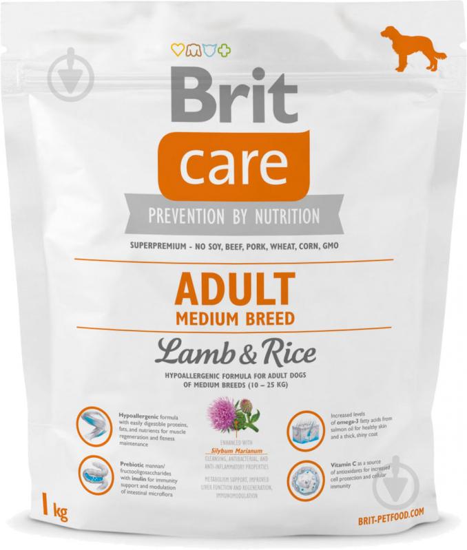 Корм для середніх порід Brit Care Adult Medium Breed для собак середніх порід з ягнятиною та рисом, 1кг, 132711 1 кг - фото 1