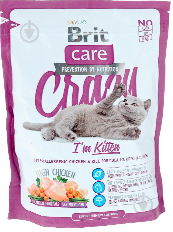 Корм Brit Care Crazy I am Kitten гипоалергенный с курицей и рисом 400 г - фото 1