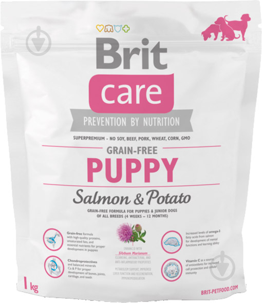 Корм для всех пород Brit Care Grain Free Puppy для щенков и молодых собак с лососем. и картофель., 1кг, 132720 1 кг - фото 1