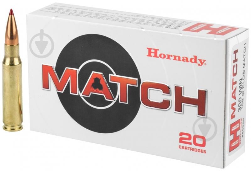 Патрони нарізні Hornady Manufacturing Company .308 Win (7,62/51) куля ELD-Match 168 гран (10.89 г) - фото 1