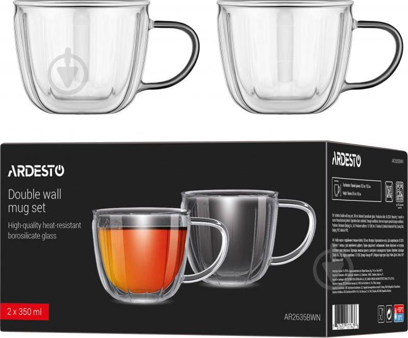 Набор чашек Ardesto 350 мл 2 шт. прозрачный AR2635BWN - фото 6 Набор чашек Ardesto 350 мл 2 шт. прозрачный AR2635BWN - фото 6