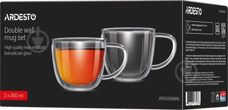 Набор чашек Ardesto 350 мл 2 шт. прозрачный AR2635BWN - фото 4 Набор чашек Ardesto 350 мл 2 шт. прозрачный AR2635BWN - фото 4