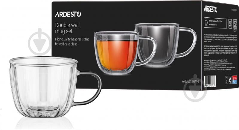 Набор чашек Ardesto 350 мл 2 шт. прозрачный AR2635BWN - фото 5 Набор чашек Ardesto 350 мл 2 шт. прозрачный AR2635BWN - фото 5