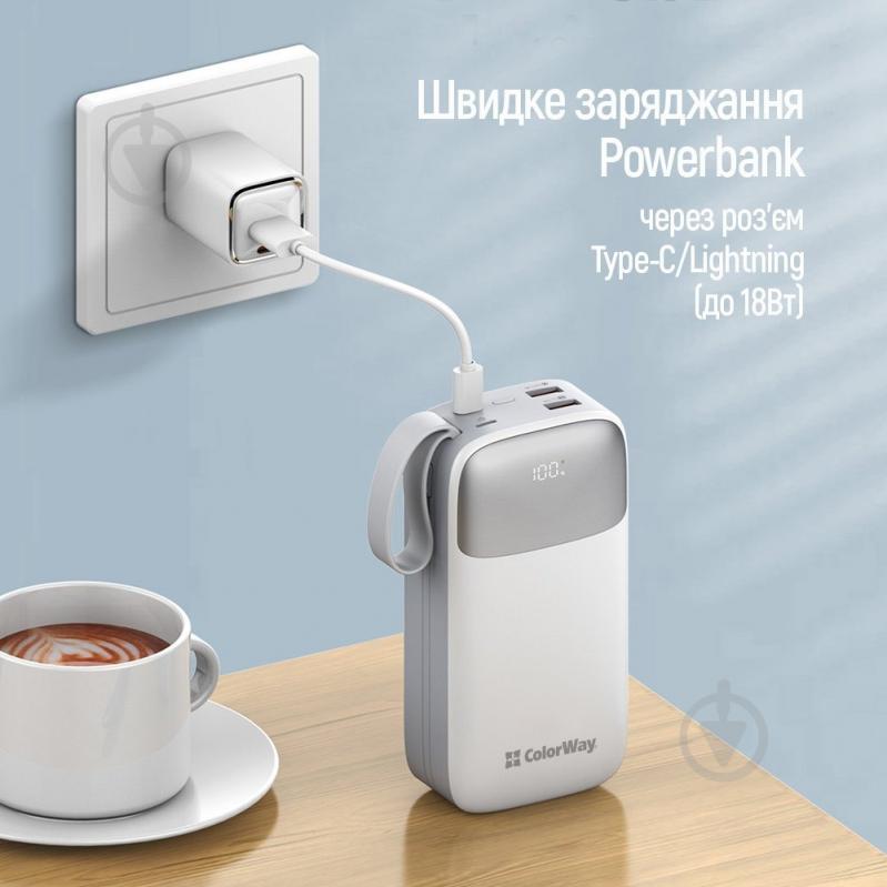 Повербанк ColorWay Powerful (USB QC3.0 + USB-C Power Delivery 22.5W) 30000 mAh white (CW-PB300LPA4WT-PDD) - фото 13