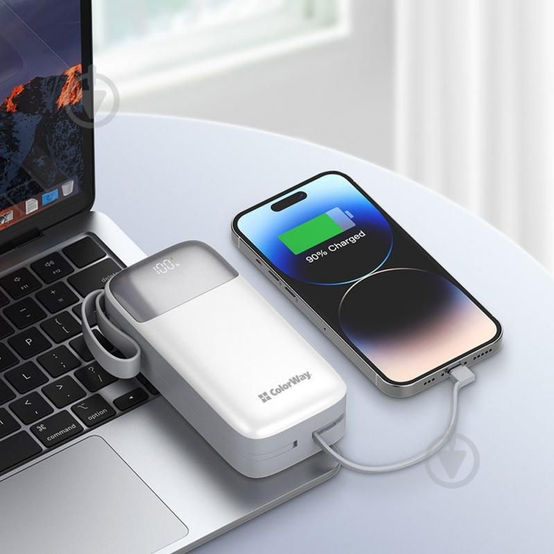 Повербанк ColorWay Powerful (USB QC3.0 + USB-C Power Delivery 22.5W) 30000 mAh white (CW-PB300LPA4WT-PDD) - фото 15